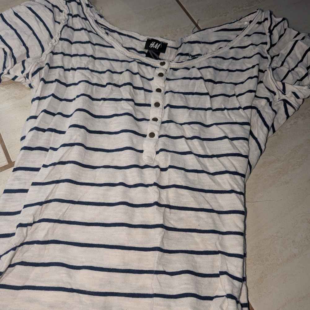 H&M Short Sleeve Striped Tee - Navy and White